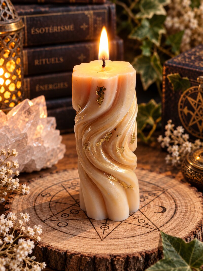 Rituel de l'Ascension Dorée, bougie rituelle sculptée, La Clé De Salomon