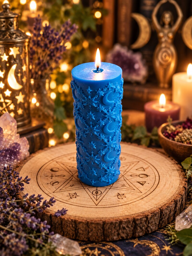 Rituel du Voile Bleu, bougie rituelle sculptée, La Clé De Salomon
