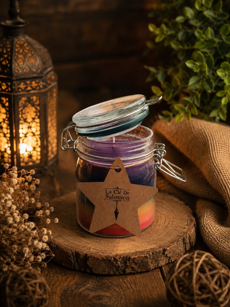 Bougie consacrée L'Harmonie des Sept Lumières allumée